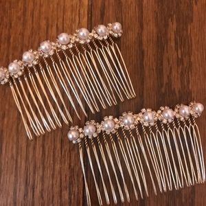 Gold Pearl Crystal Hair Combs, Formal Hair Piece